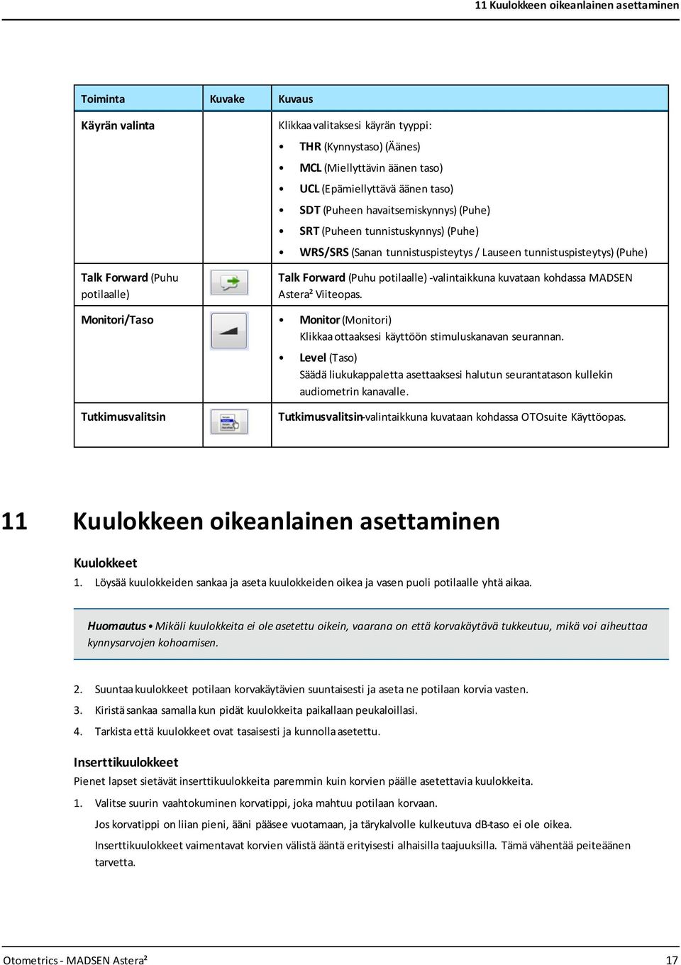 potilaalle) -valintaikkuna kuvataan kohdassa MADSEN Astera² Viiteopas. Monitori/Taso Monitor (Monitori) Klikkaa ottaaksesi käyttöön stimuluskanavan seurannan.