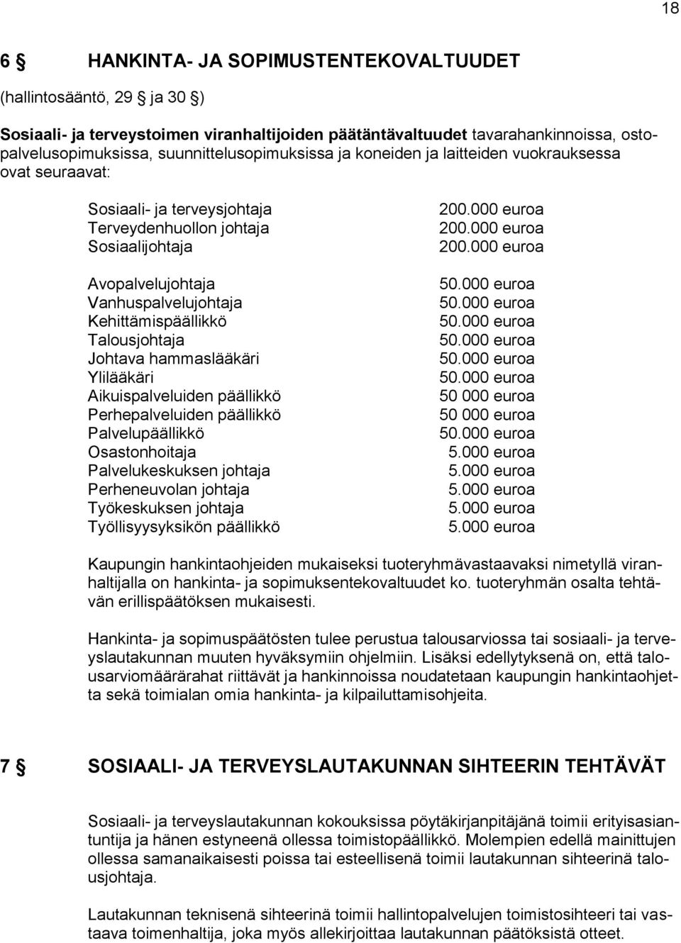 Kehittämispäällikkö Talousjohtaja Johtava hammaslääkäri Ylilääkäri Aikuispalveluiden päällikkö Perhepalveluiden päällikkö Palvelupäällikkö Osastonhoitaja Palvelukeskuksen johtaja Perheneuvolan