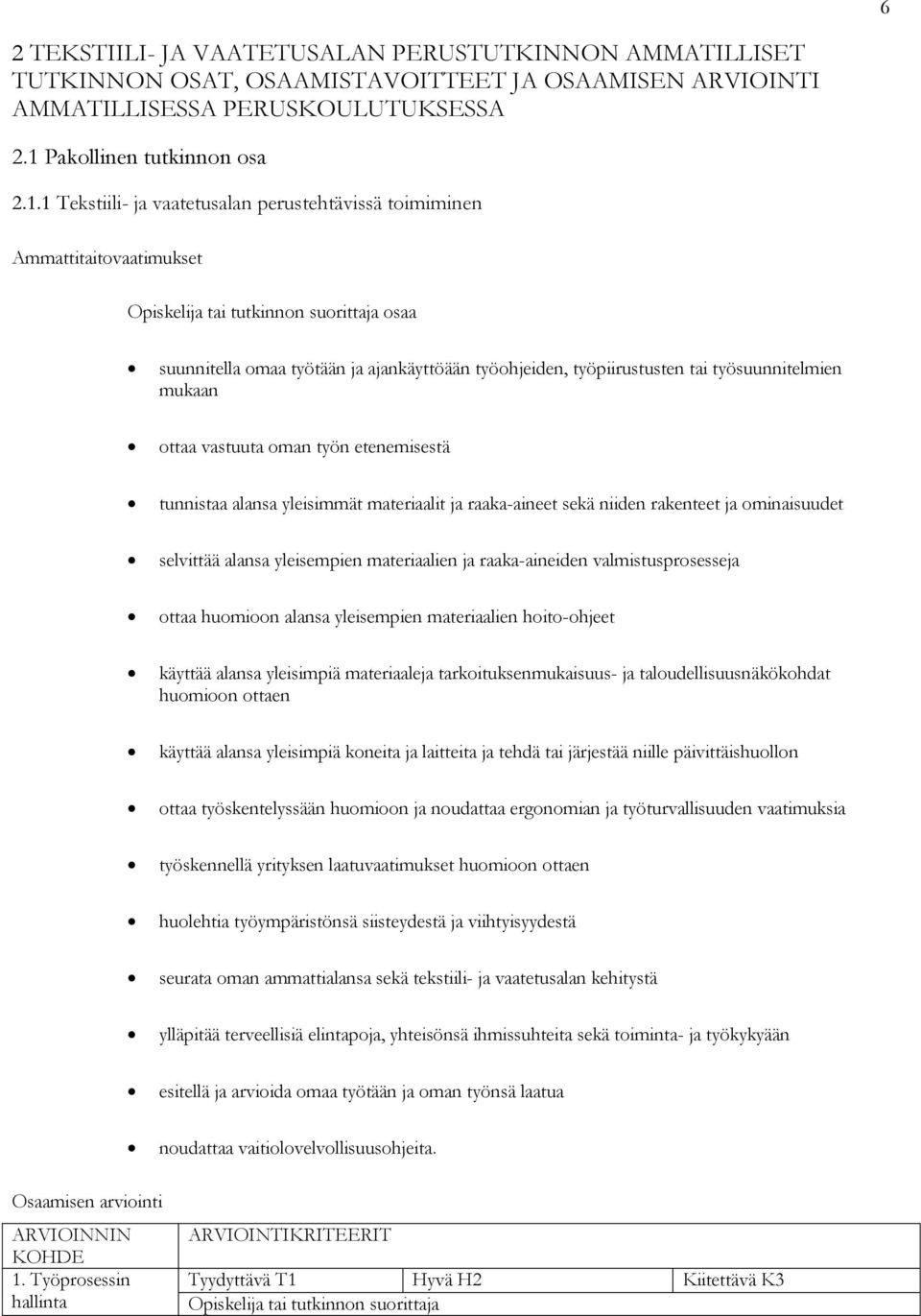 1 Tekstiili- ja vaatetusalan perustehtävissä toimiminen Ammattitaitovaatimukset osaa suunnitella omaa työtään ja ajankäyttöään työohjeiden, työpiirustusten tai työsuunnitelmien mukaan ottaa vastuuta