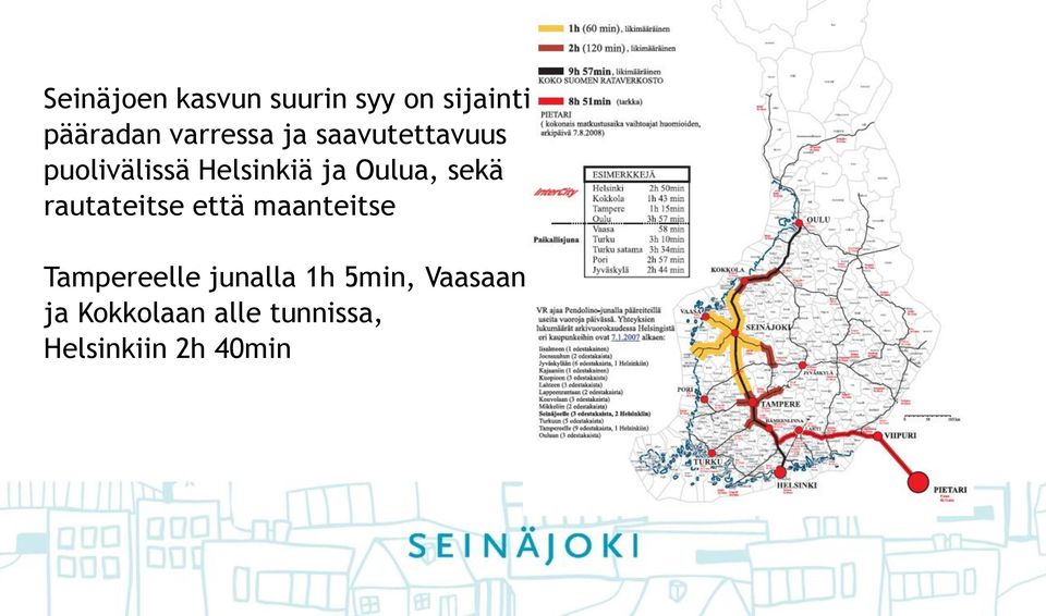 Oulua, sekä rautateitse että maanteitse Tampereelle