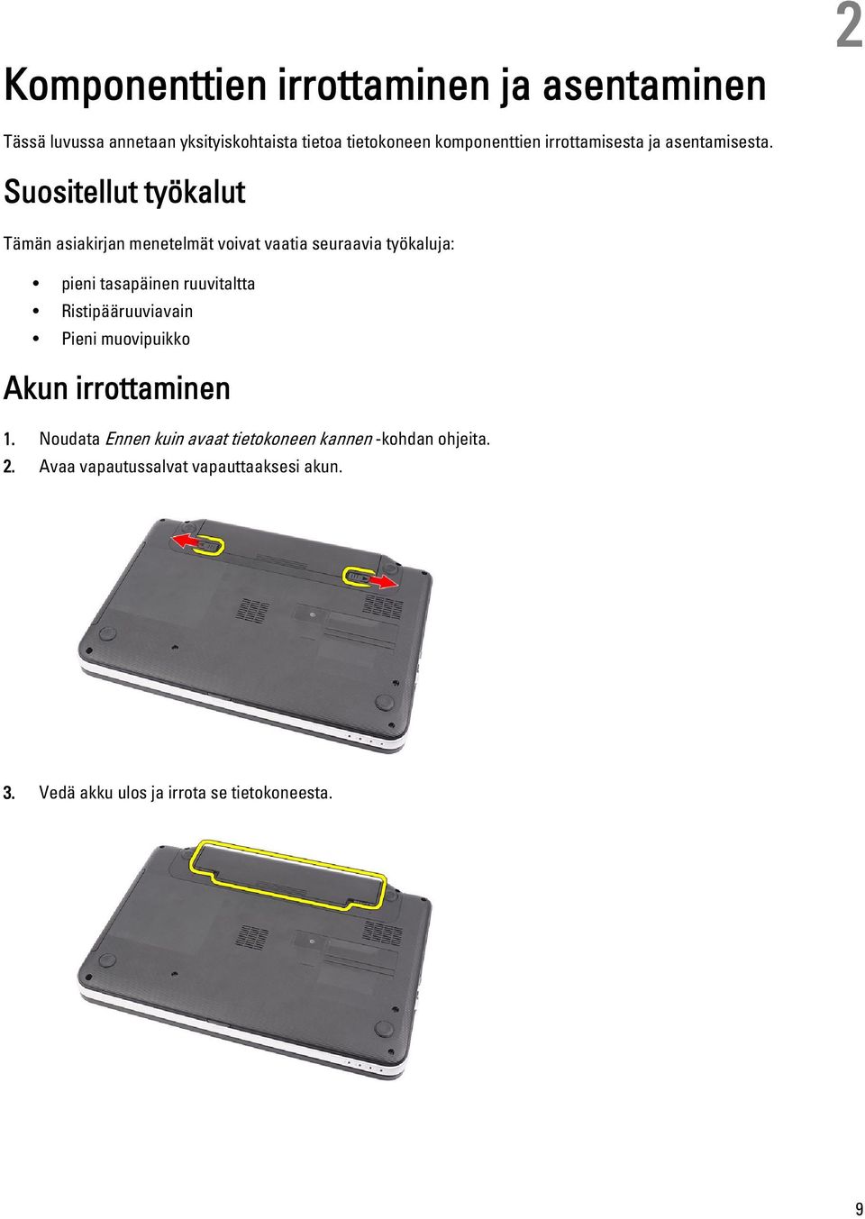 Suositellut työkalut Tämän asiakirjan menetelmät voivat vaatia seuraavia työkaluja: pieni tasapäinen ruuvitaltta