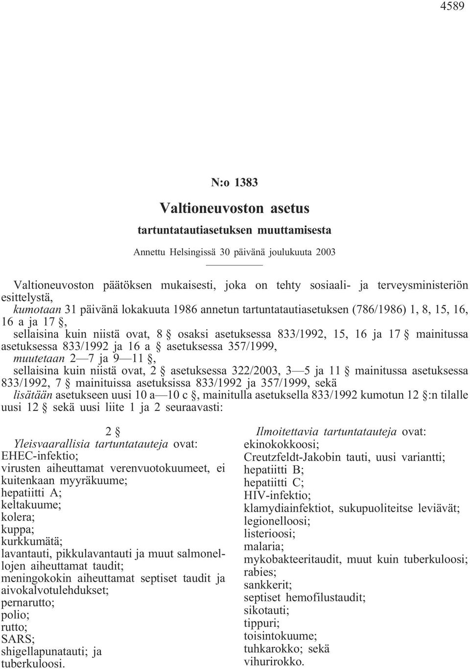 ja 17 mainitussa asetuksessa 833/1992 ja 16 a asetuksessa 357/1999, muutetaan 2 7 ja 9 11, sellaisina kuin niistä ovat, 2 asetuksessa 322/2003, 3 5 ja 11 mainitussa asetuksessa 833/1992, 7