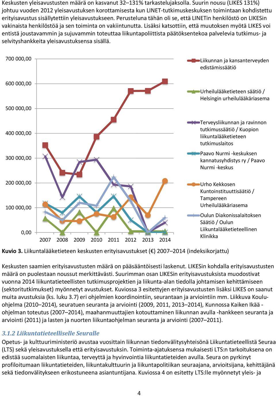 Perusteluna tähän oli se, että LINETin henkilöstö on LIKESin vakinaista henkilöstöä ja sen toiminta on vakiintunutta.