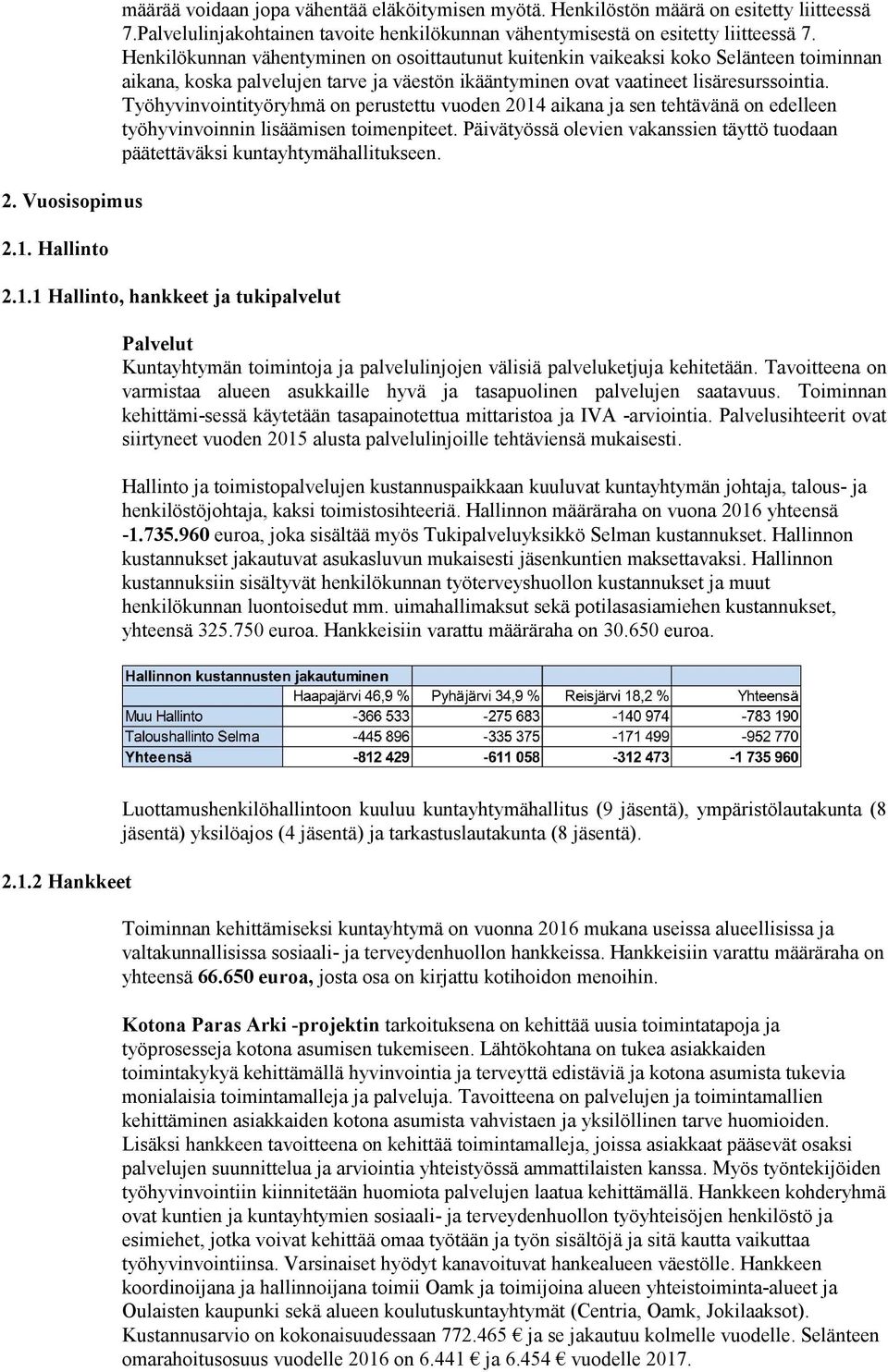 Henkilökunnan vähentyminen on osoittautunut kuitenkin vaikeaksi koko Selänteen toiminnan aikana, koska palvelujen tarve ja väestön ikääntyminen ovat vaatineet lisäresurssointia.