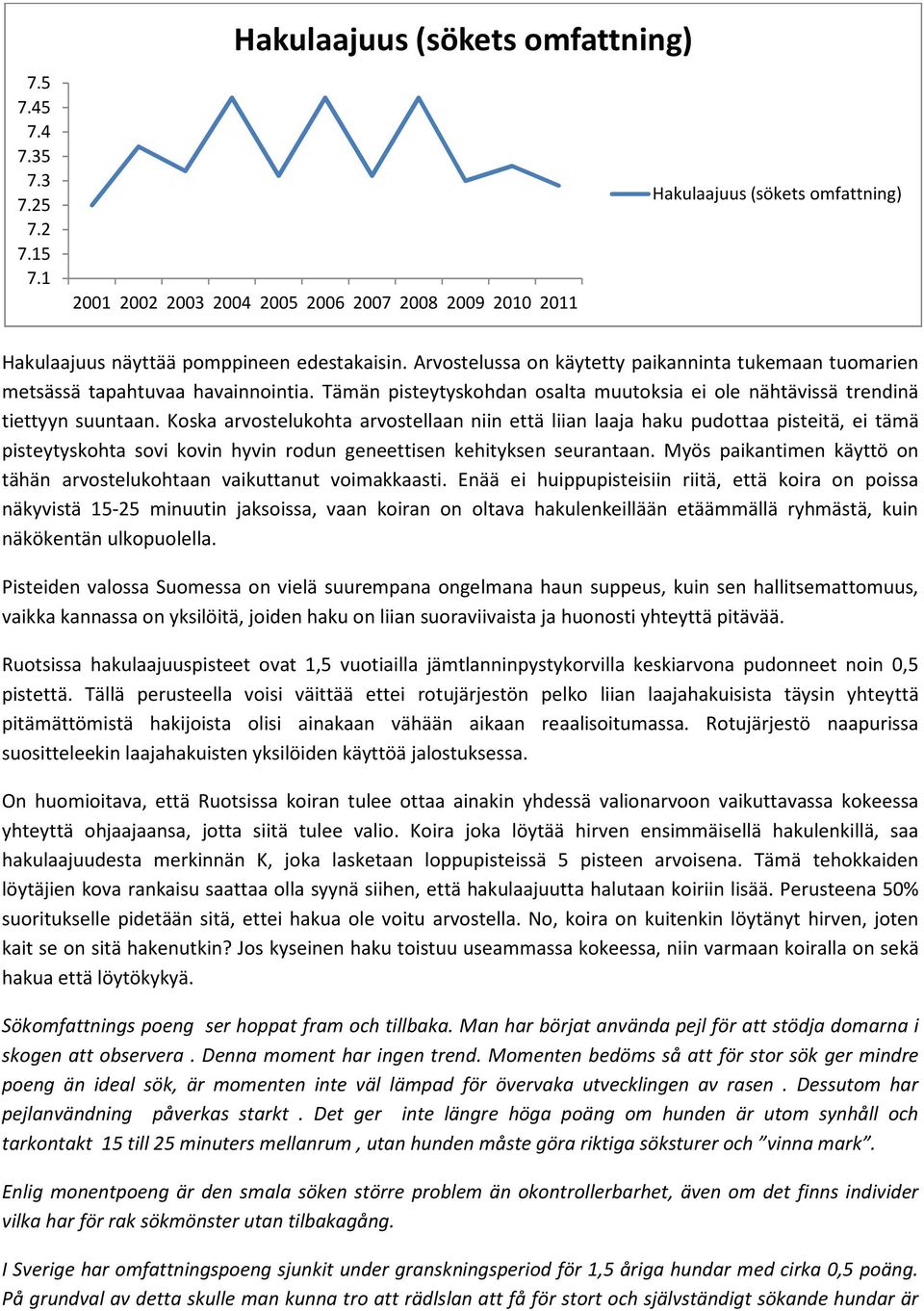 Koska arvostelukohta arvostellaan niin että liian laaja haku pudottaa pisteitä, ei tämä pisteytyskohta sovi kovin hyvin rodun geneettisen kehityksen seurantaan.
