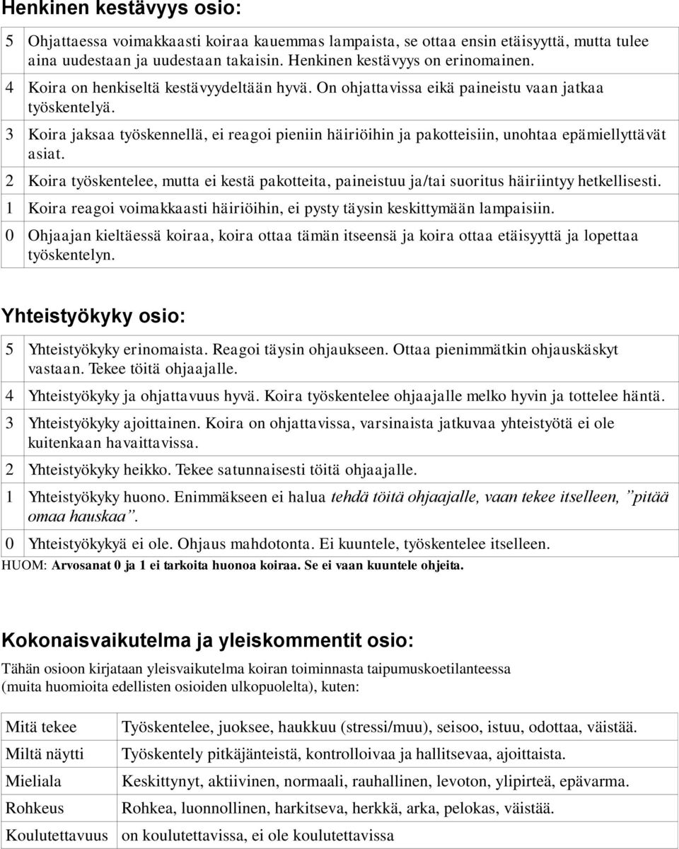 3 Koira jaksaa työskennellä, ei reagoi pieniin häiriöihin ja pakotteisiin, unohtaa epämiellyttävät asiat.