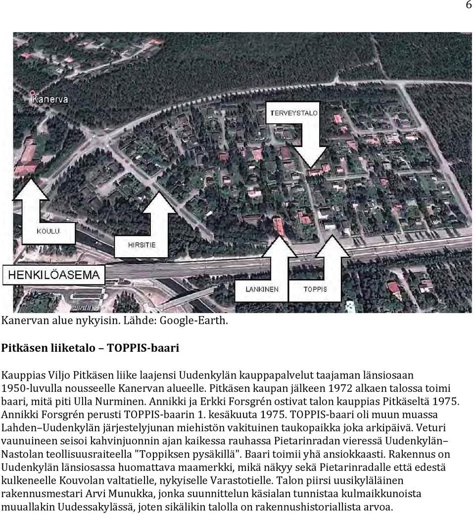 Pitkäsen kaupan jälkeen 1972 alkaen talossa toimi baari, mitä piti Ulla Nurminen. Annikki ja Erkki Forsgrén ostivat talon kauppias Pitkäseltä 1975. Annikki Forsgrén perusti TOPPIS baarin 1.