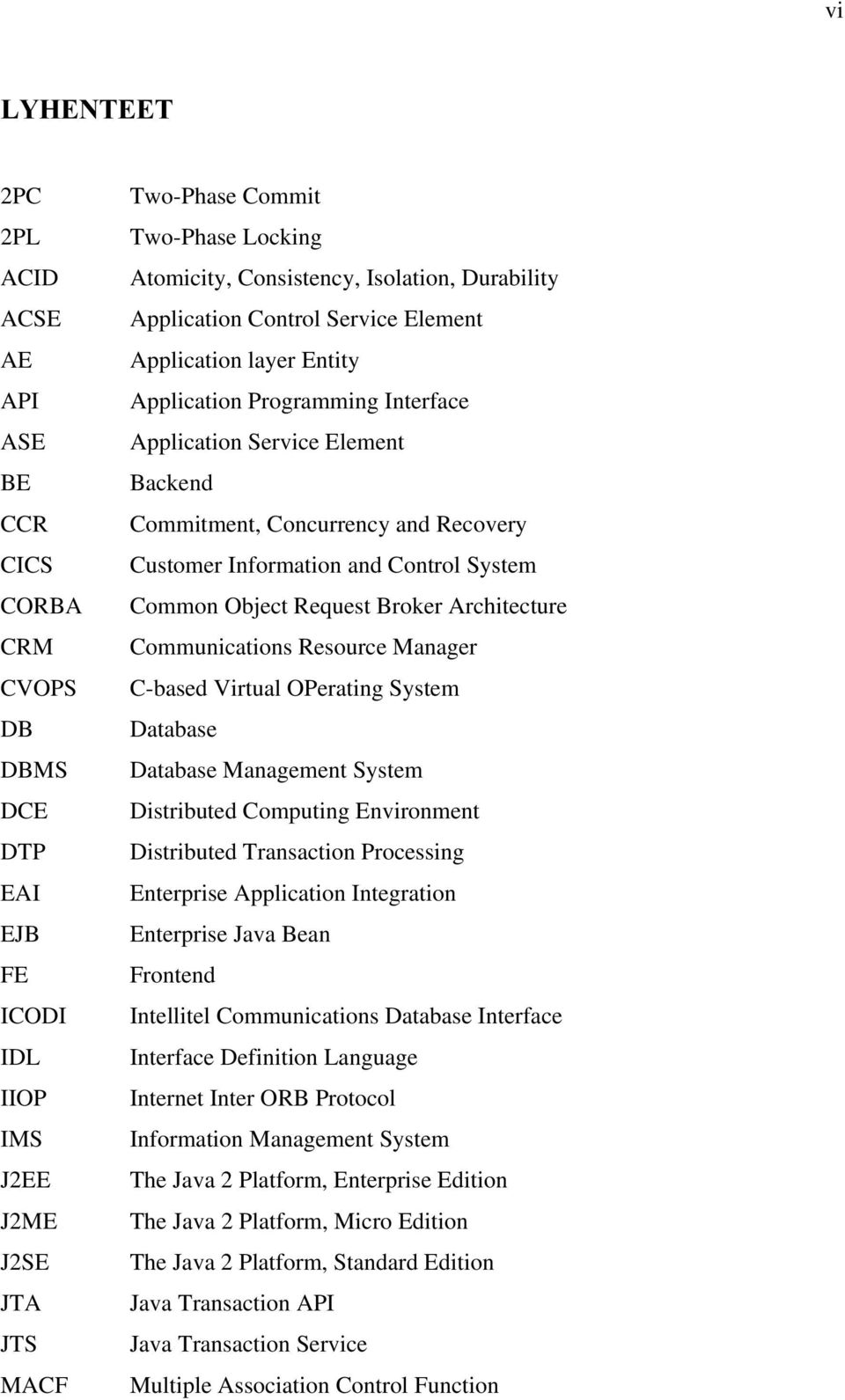 Recovery Customer Information and Control System Common Object Request Broker Architecture Communications Resource Manager C-based Virtual OPerating System Database Database Management System