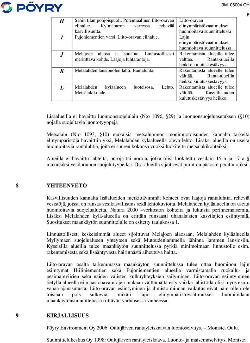 Laajoja luhtarantoja. välttää. Ranta-alueilla heikko kulutuskestävyys. K Melalahden länsipuolen lahti. Rantaluhta. Rakentamista alueelle tulee välttää. Ranta-alueilla heikko kulutuskestävyys. L Melalahden kyläalueen luoteisosa.