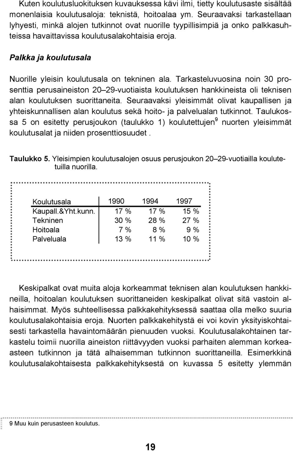 Palkka ja koulutusala Nuorille yleisin koulutusala on tekninen ala.