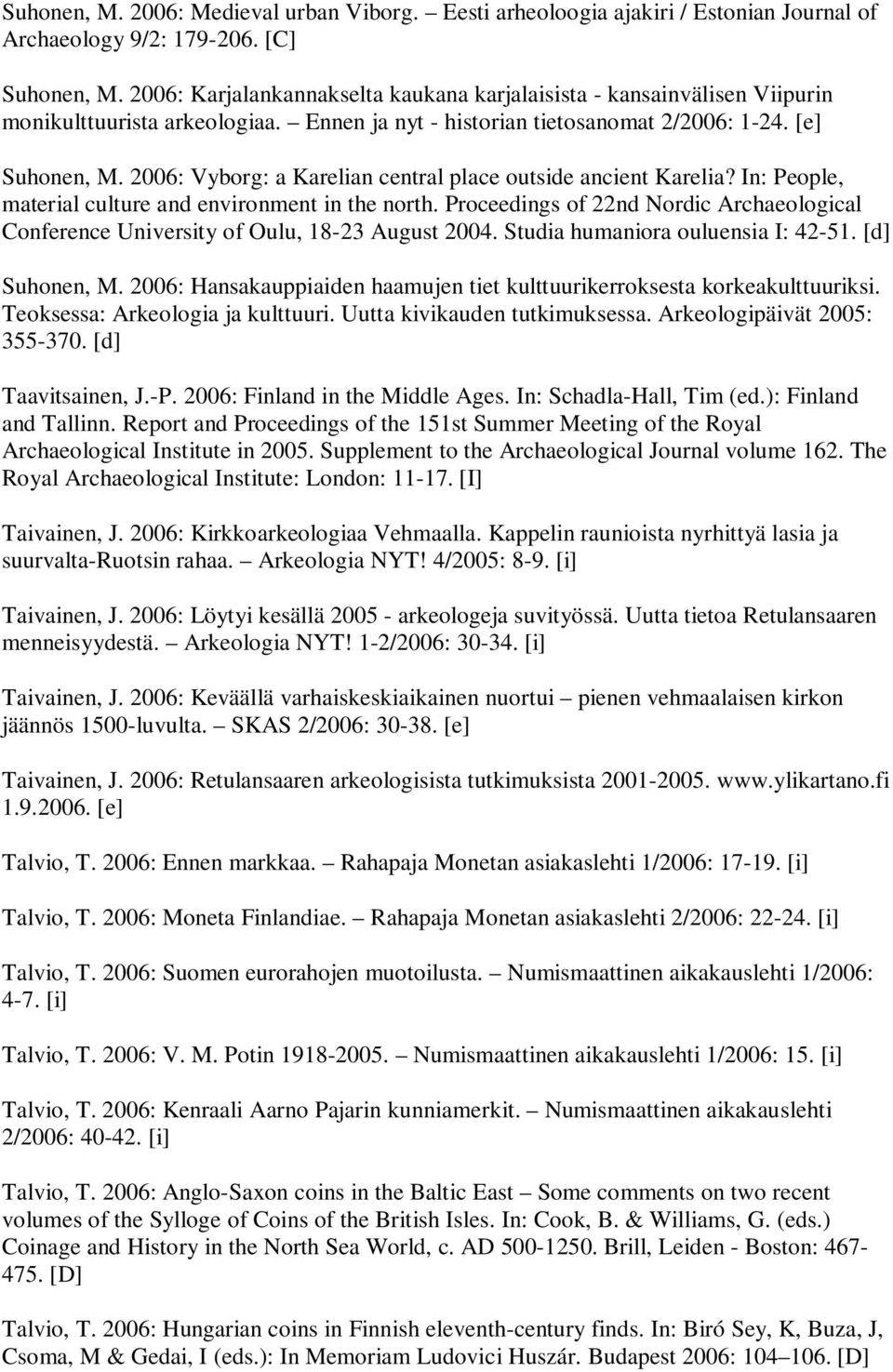 2006: Vyborg: a Karelian central place outside ancient Karelia? In: People, material culture and environment in the north.