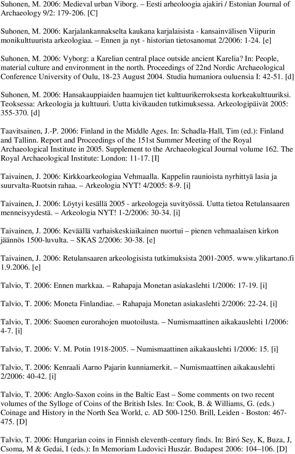 2006: Vyborg: a Karelian central place outside ancient Karelia? In: People, material culture and environment in the north.