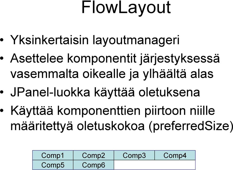 käyttää oletuksena Käyttää komponenttien piirtoon niille