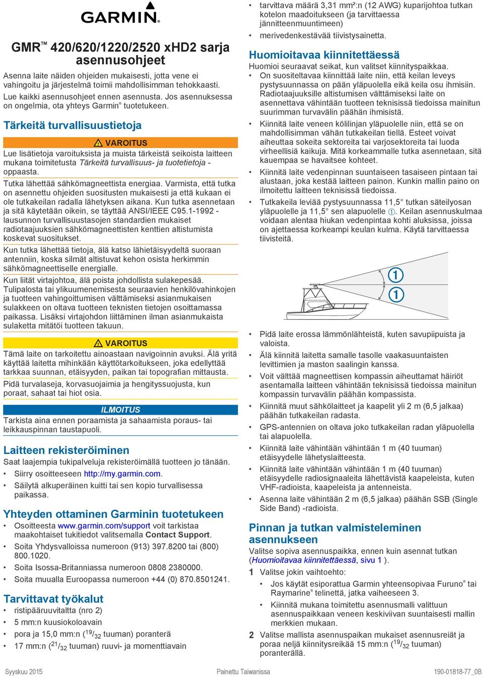 Tärkeitä turvallisuustietoja VAROITUS Lue lisätietoja varoituksista ja muista tärkeistä seikoista laitteen mukana toimitetusta Tärkeitä turvallisuus- ja tuotetietoja - oppaasta.