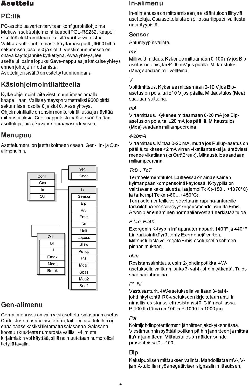 Avaa yhteys, tee asettelut, paina lopuksi Savenappulaa ja katkaise yhteys ennen johtojen irrottamista. Asettelujen sisältö on esitetty tuonnempana.