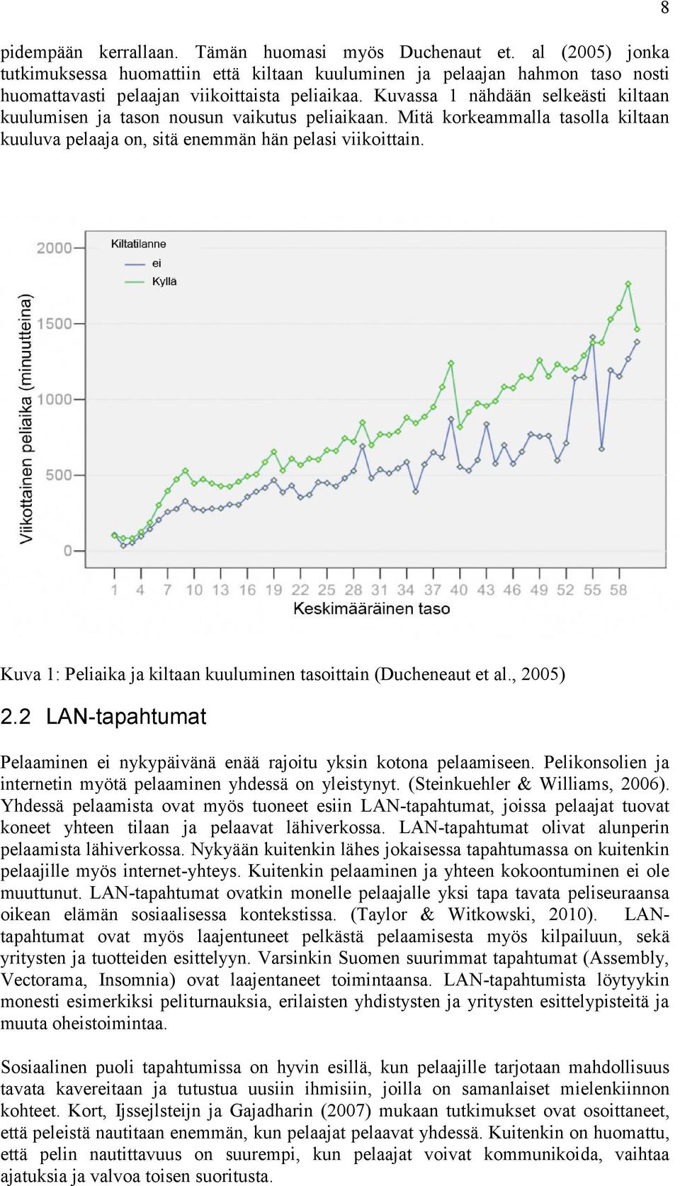 8 Kuva 1: Peliaika ja kiltaan kuuluminen tasoittain (Ducheneaut et al., 2005) 2.2 LAN-tapahtumat Pelaaminen ei nykypäivänä enää rajoitu yksin kotona pelaamiseen.