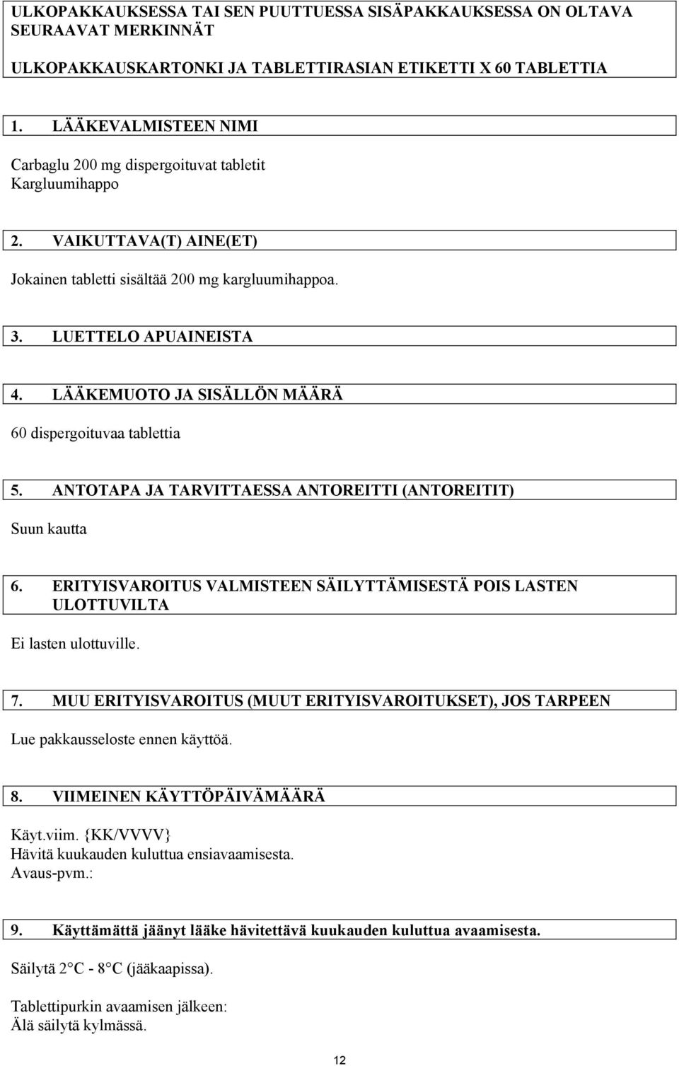 LÄÄKEMUOTO JA SISÄLLÖN MÄÄRÄ 60 dispergoituvaa tablettia 5. ANTOTAPA JA TARVITTAESSA ANTOREITTI (ANTOREITIT) Suun kautta 6.