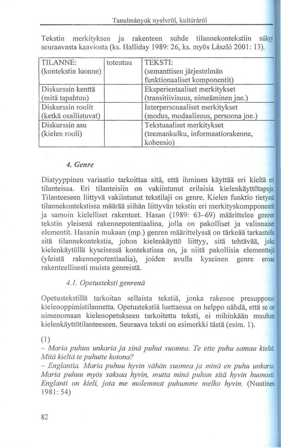 ) Diskurssin roolit I Interperscnaaliset merkitykset (ketka osallistuvat) (modus, modaalisuus, persoonajne.