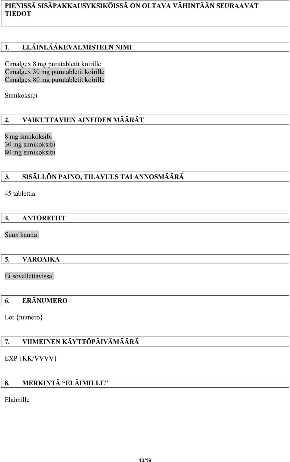 koirille Simikoksibi 2. VAIKUTTAVIEN AINEIDEN MÄÄRÄT 8 mg simikoksibi 30 mg simikoksibi 80 mg simikoksibi 3.