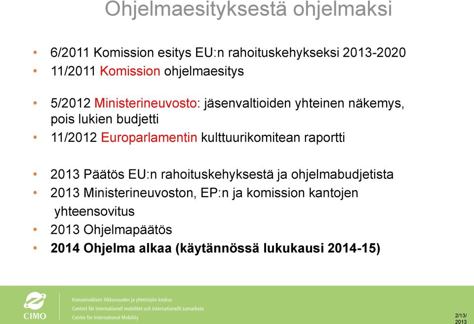 Europarlamentin kulttuurikomitean raportti 2013 Päätös EU:n rahoituskehyksestä ja ohjelmabudjetista 2013