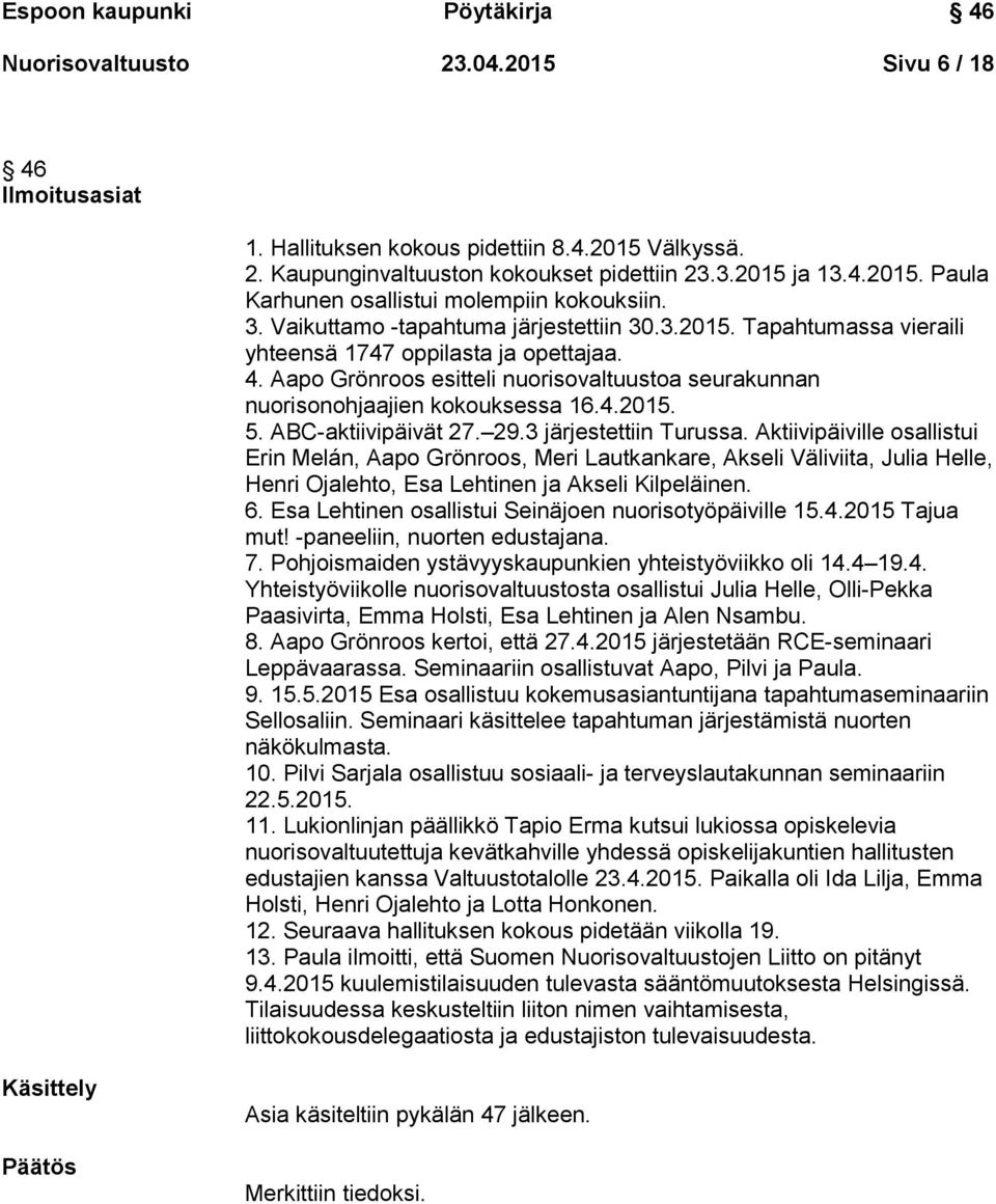 4.2015. 5. ABC-aktiivipäivät 27. 29.3 järjestettiin Turussa.