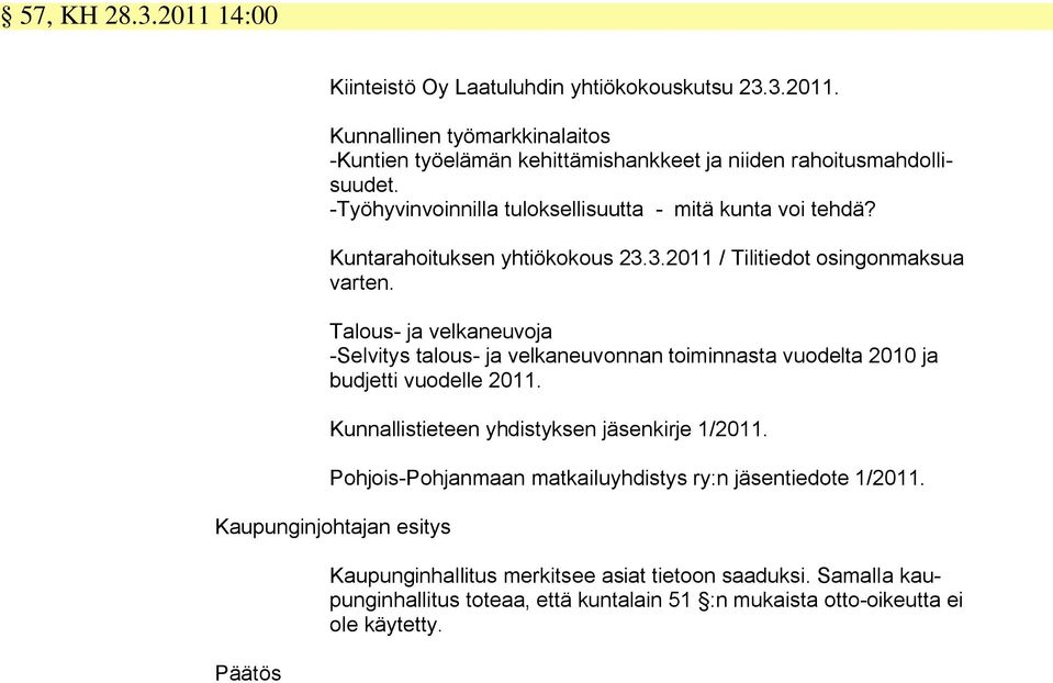 Talous- ja velkaneuvoja -Selvitys talous- ja velkaneuvonnan toiminnasta vuodelta 2010 ja budjetti vuodelle 2011. Kunnallistieteen yhdistyksen jäsenkirje 1/2011.