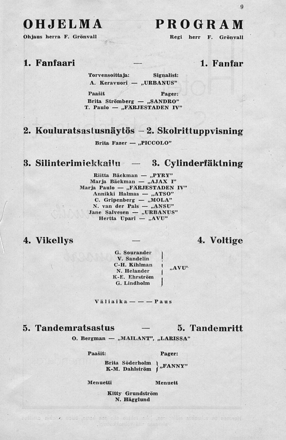 Silinteriiniekkaihi Brita Fazer ~PICCOLO" Riitta Bäckman ~P RY" Marja Bäckman I" Marja Paulo»FÄRJESTADEN IV Annikki Halmas ~ATSO" C. Gripenberg ~MOLA" N.