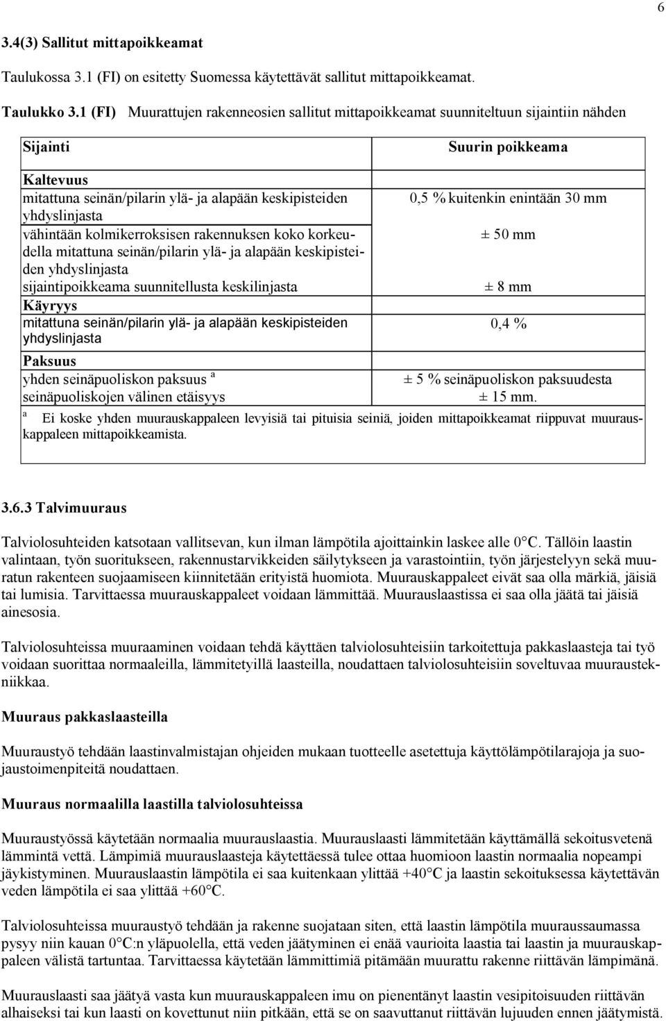 vähintään kolmikerroksisen rakennuksen koko korkeudella mitattuna seinän/pilarin ylä ja alapään keskipisteiden yhdyslinjasta sijaintipoikkeama suunnitellusta keskilinjasta Käyryys mitattuna