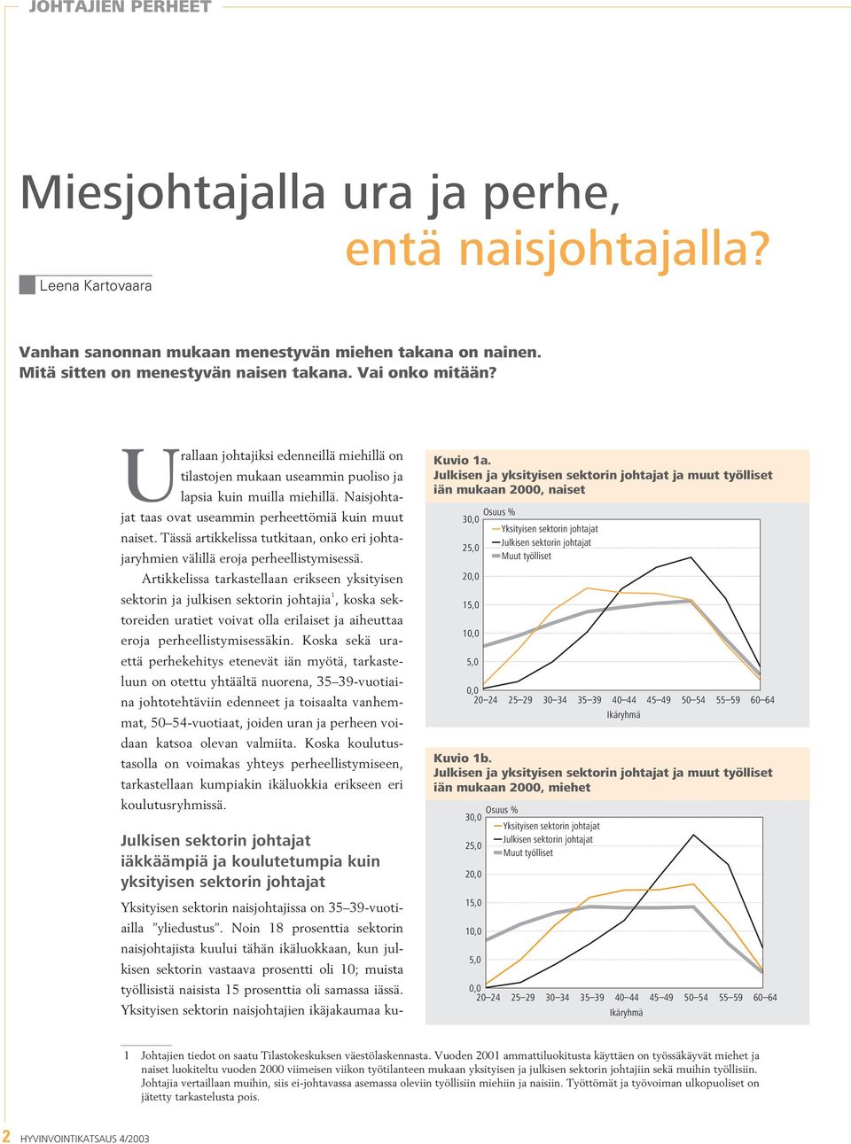 Tässä artikkelissa tutkitaan, onko eri johtajaryhmien välillä eroja perheellistymisessä.