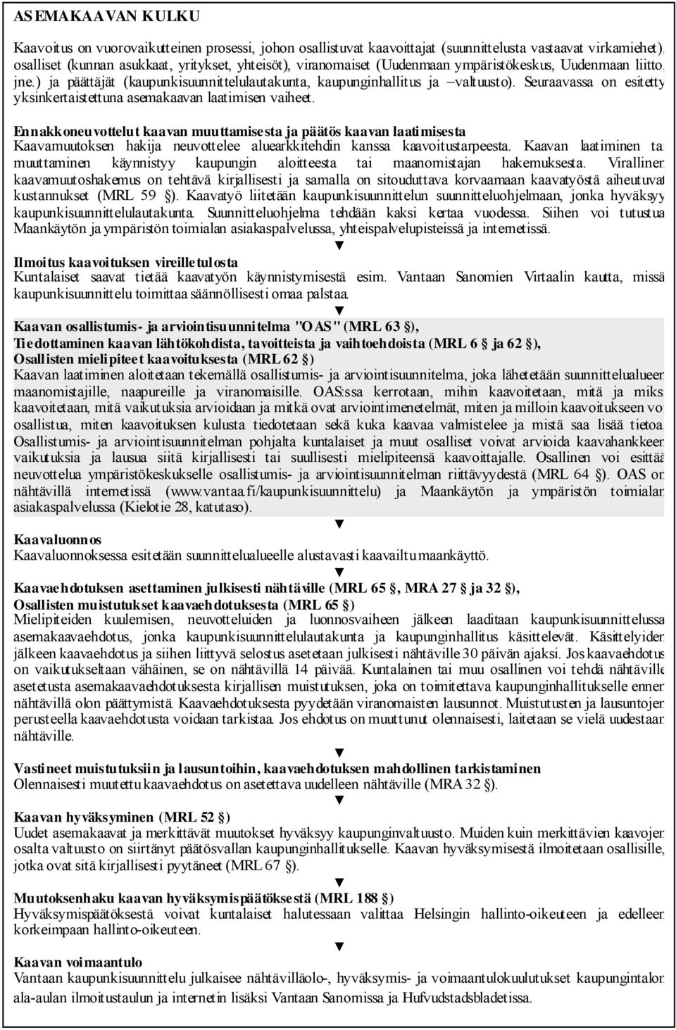 Seuraavassa on esitetty yksinkertaistettuna asemakaavan laatimisen vaiheet.