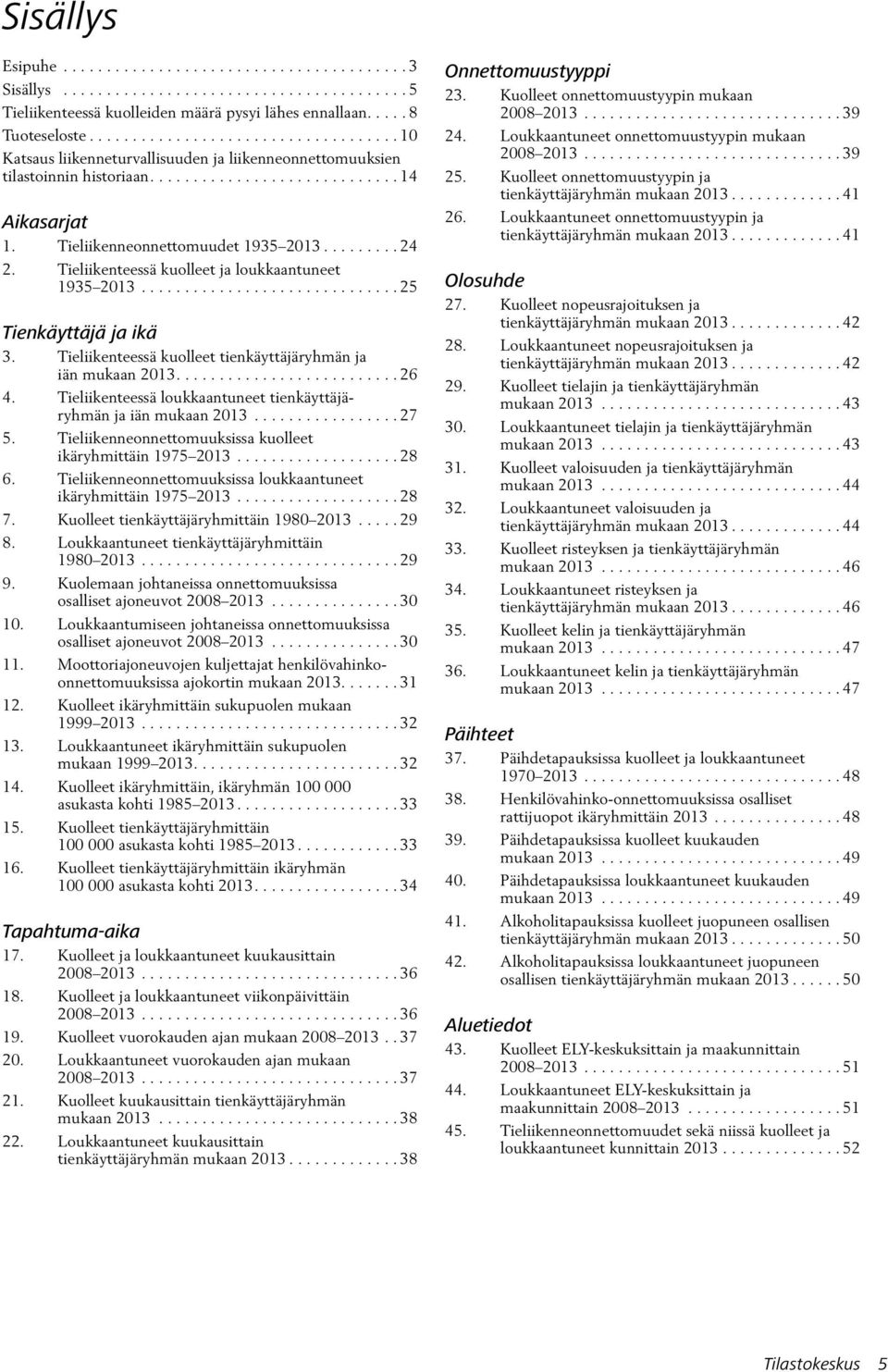 Tieliikenteessä kuolleet tienkäyttäjäryhmän ja iän mukaan 2013...26 4. Tieliikenteessä loukkaantuneet tienkäyttäjäryhmän ja iän mukaan 2013...27 5.