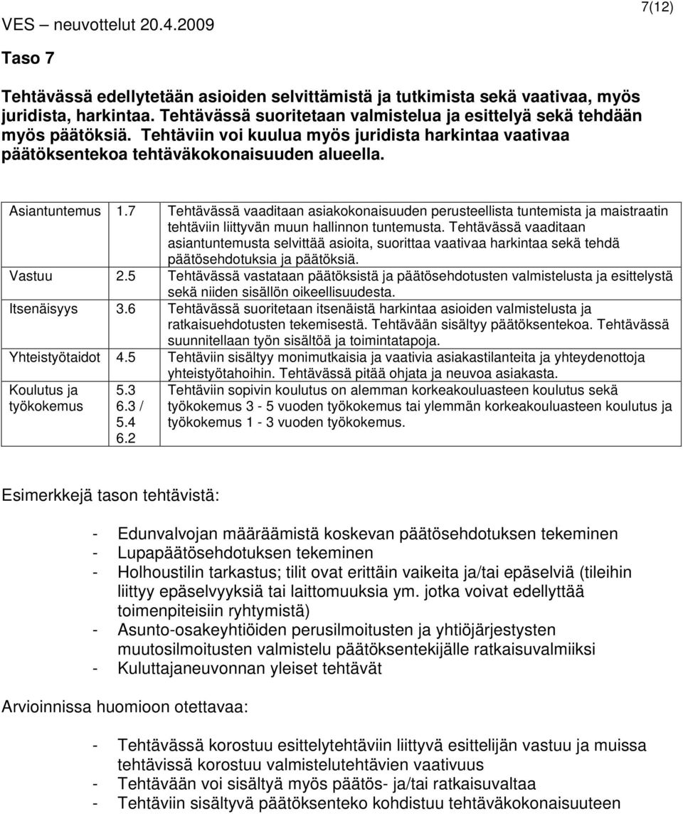 7 Tehtävässä vaaditaan asiakokonaisuuden perusteellista tuntemista ja maistraatin tehtäviin liittyvän muun hallinnon tuntemusta.