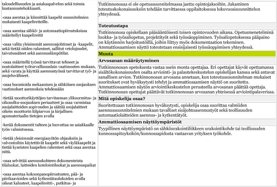 sekä asennuslämpötilat. -osaa määritellä työssä tarvittavat telineet ja nostolaitteet työturvallisuuslain vaatimusten mukaan, sekä varata ja käyttää asennustyössä tarvittavat työ- ja suojeluvälineet.