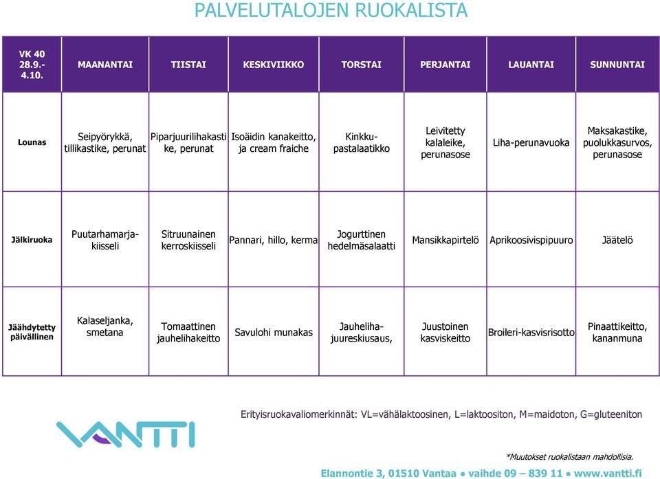 kalaleike, Liha-perunavuoka Maksakastike, puolukkasurvos, Puutarhamarjakiisseli Sitruunainen kerroskiisseli Pannari, hillo,