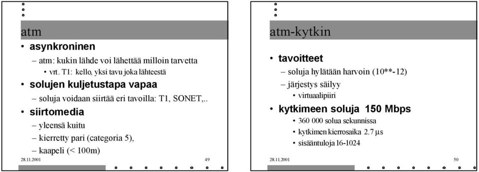 . siirtomedia yleensä kuitu kierretty pari (categoria 5), kaapeli (< 100m) 28.11.