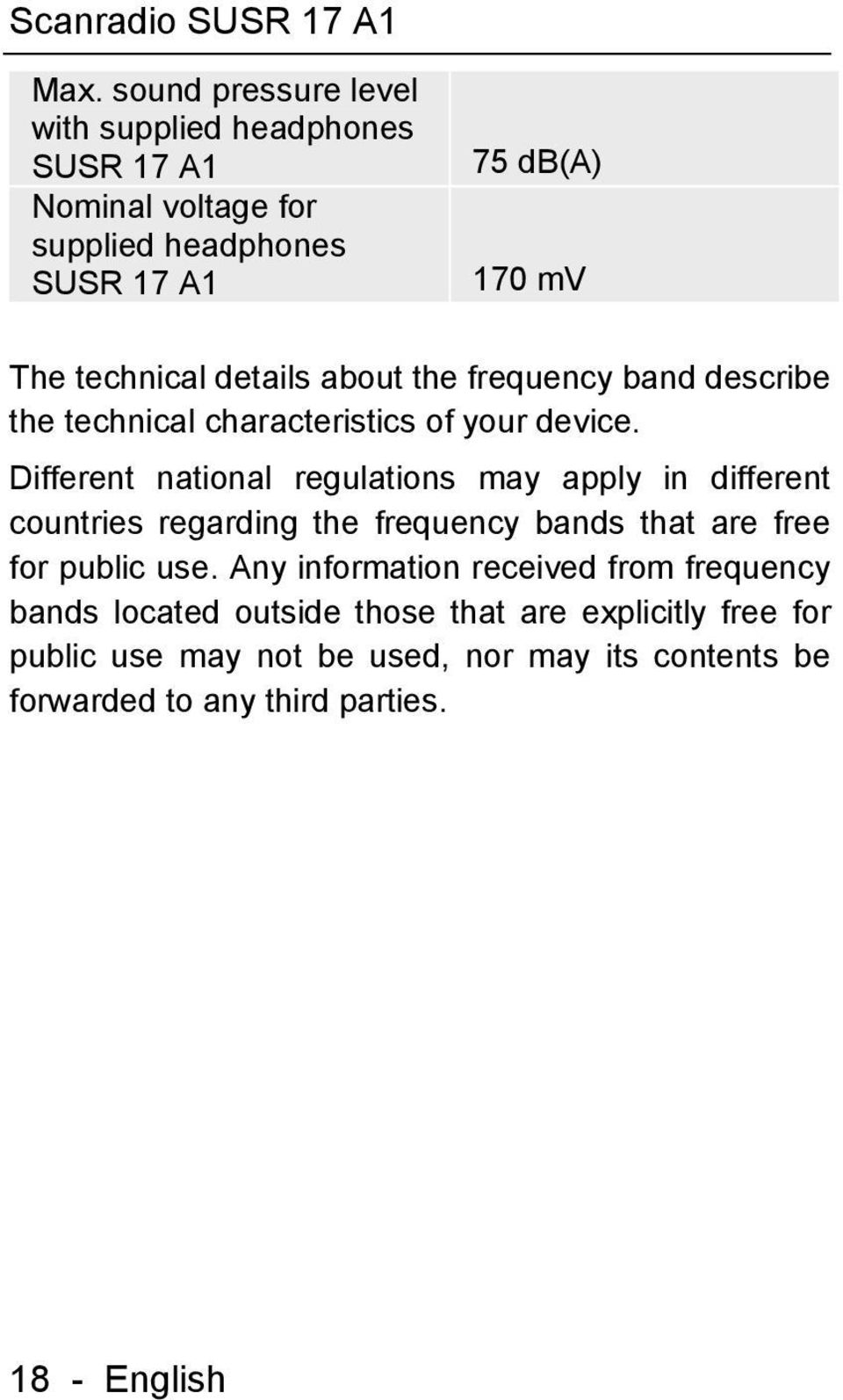 Different national regulations may apply in different countries regarding the frequency bands that are free for public use.
