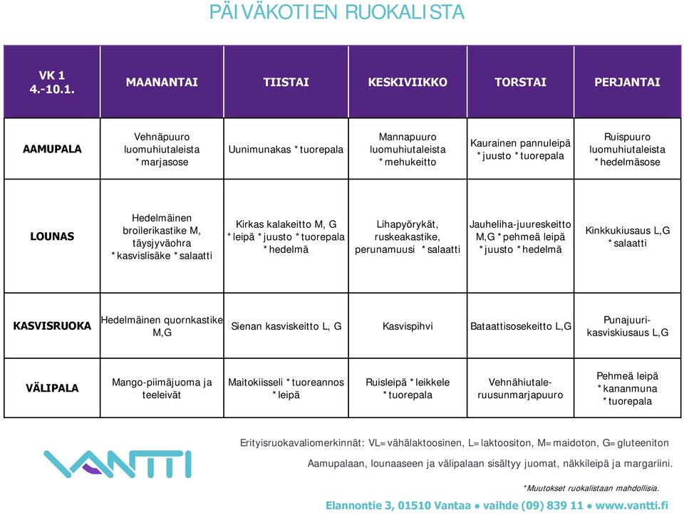 *juusto Kinkkukiusaus L,G KASVISRUOKA Hedelmäinen quornkastike M,G Sienan kasviskeitto L, G Kasvispihvi Bataattisosekeitto L,G