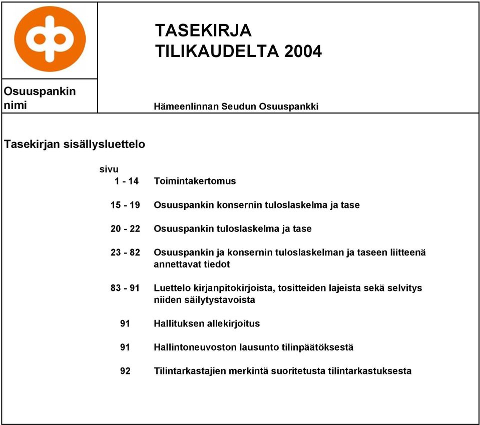 tuloslaskelman ja taseen liitteenä annettavat tiedot 83-91 Luettelo kirjanpitokirjoista, tositteiden lajeista sekä selvitys niiden