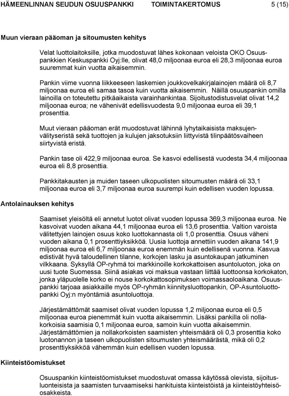 Pankin viime vuonna liikkeeseen laskemien joukkovelkakirjalainojen määrä oli 8,7 miljoonaa euroa eli samaa tasoa kuin vuotta aikaisemmin.