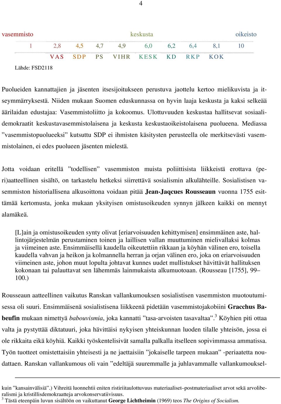 Ulottuvuuden keskustaa hallitsevat sosiaalidemokraatit keskustavasemmistolaisena ja keskusta keskustaoikeistolaisena puolueena.