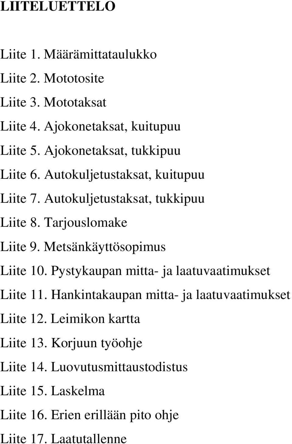 Metsänkäyttösopimus Liite 10. Pystykaupan mitta- ja laatuvaatimukset Liite 11. Hankintakaupan mitta- ja laatuvaatimukset Liite 12.