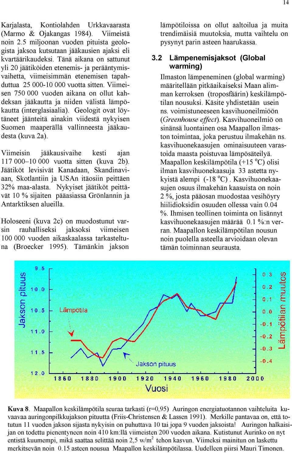 Viimeisen 750 000 vuoden aikana on ollut kahdeksan jääkautta ja niiden välistä lämpökautta (interglasiaalia).