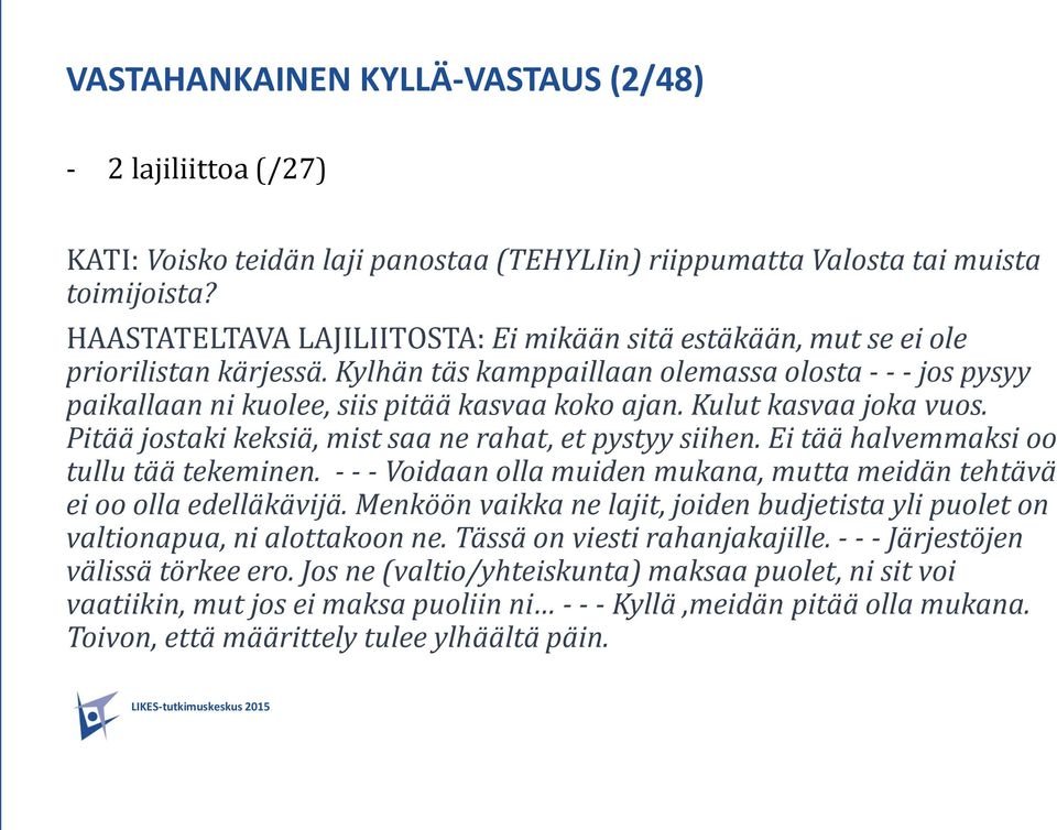 Kulut kasvaa joka vuos. Pitää jostaki keksiä, mist saa ne rahat, et pystyy siihen. Ei tää halvemmaksi oo tullu tää tekeminen.