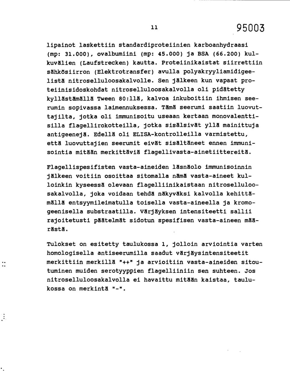 Sen jälkeen kun vapaat proteiinisidoskohdat nitroselluloosakalvolla oli pidätetty kyllästämällä Tween 80:11ä, kalvoa inkuboitiin ihmisen seerumin sopivassa laimennuksessa.