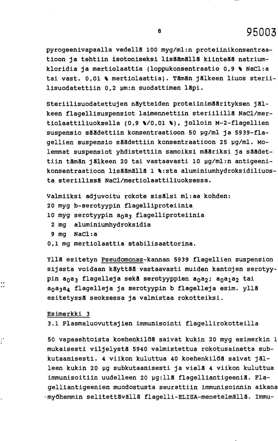 Steriilisuodatettujen näytteiden proteiinimäärityksen jälkeen flagellisuspensiot laimennettiin steriilillä NaCl/mertiolaattiliuoksella (0,9 %/0,01 %), jolloin M-2-flagellien suspensio säädettiin