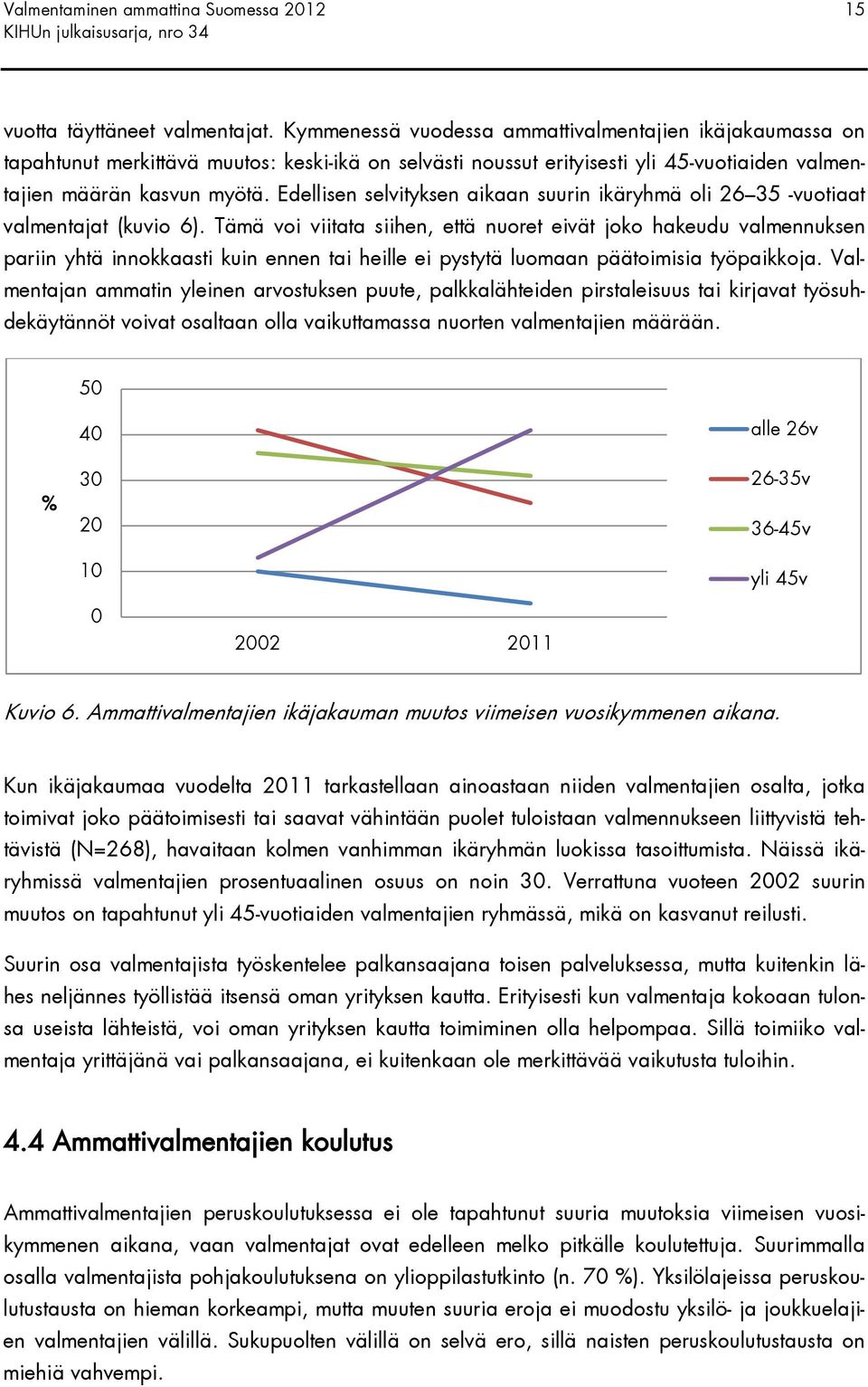 Edellisen selvityksen aikaan suurin ikäryhmä oli 26 35 -vuotiaat valmentajat (kuvio 6).