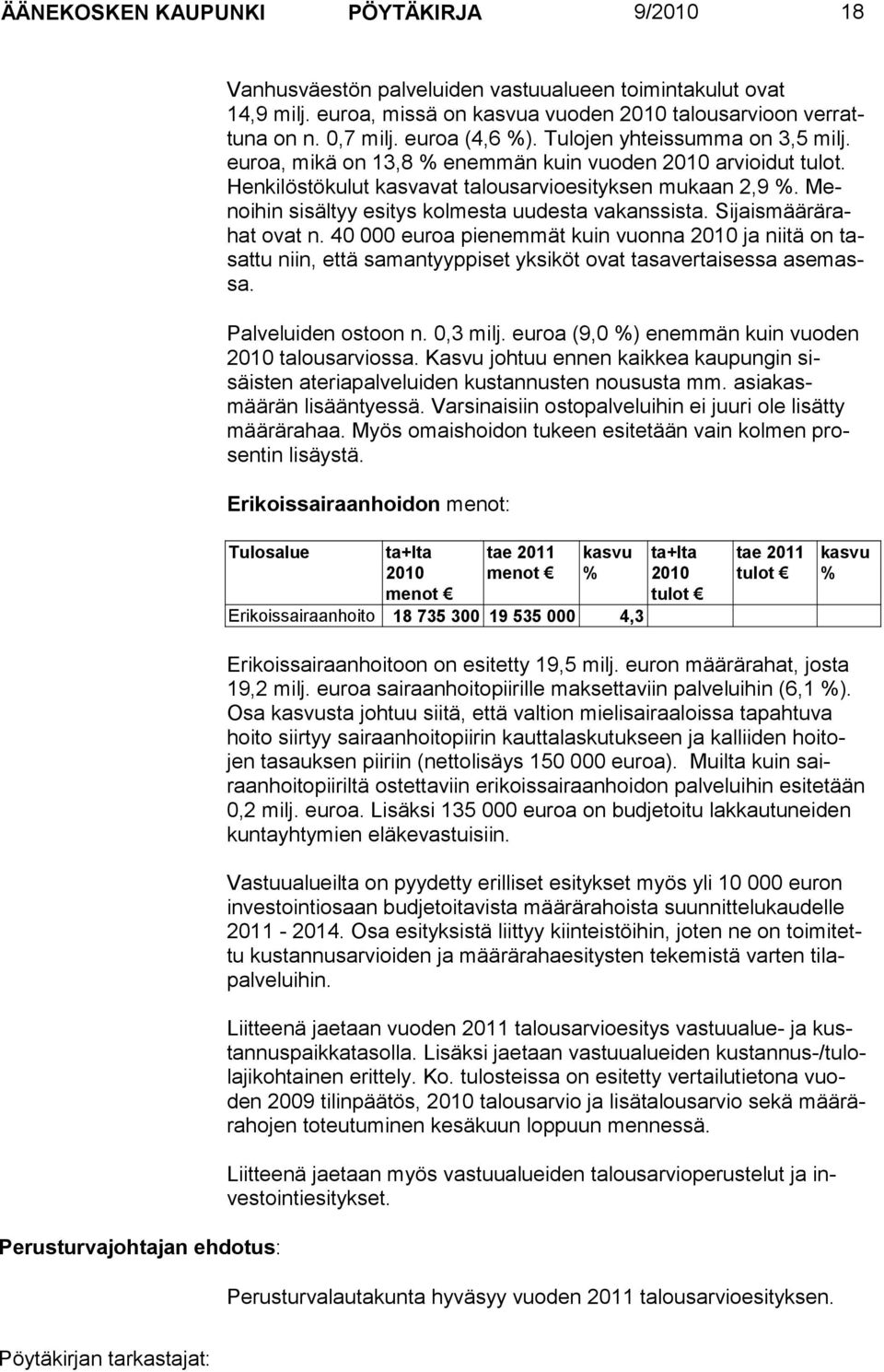 Menoihin sisältyy esi tys kolmesta uudesta vakanssista. Sijaismäärärahat ovat n.