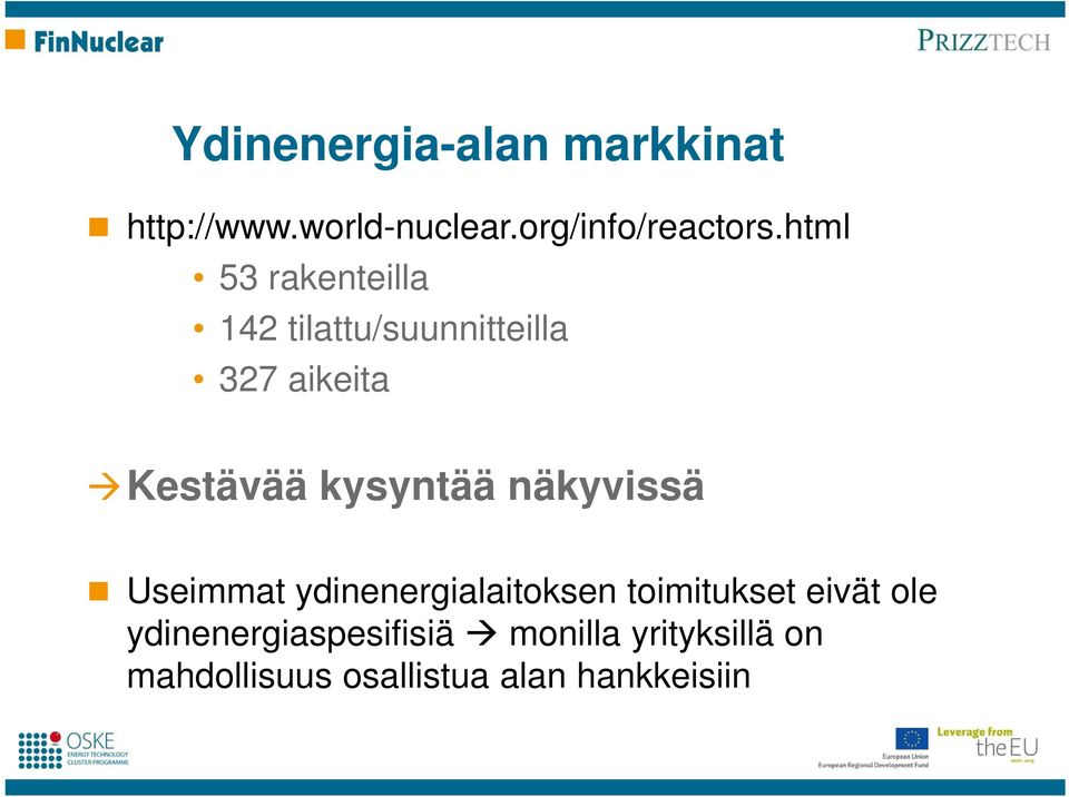 kysyntää näkyvissä Useimmat ydinenergialaitoksen toimitukset eivät ole