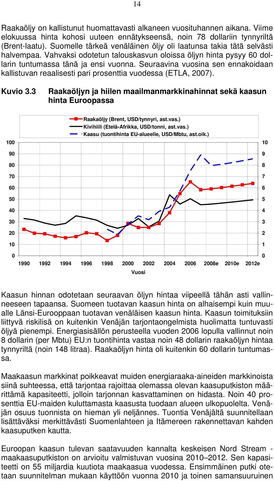 Seuraavina vuosina sen ennakoidaan kallistuvan reaalisesti pari prosenttia vuodessa (ETLA, 2007). Kuvio 3.