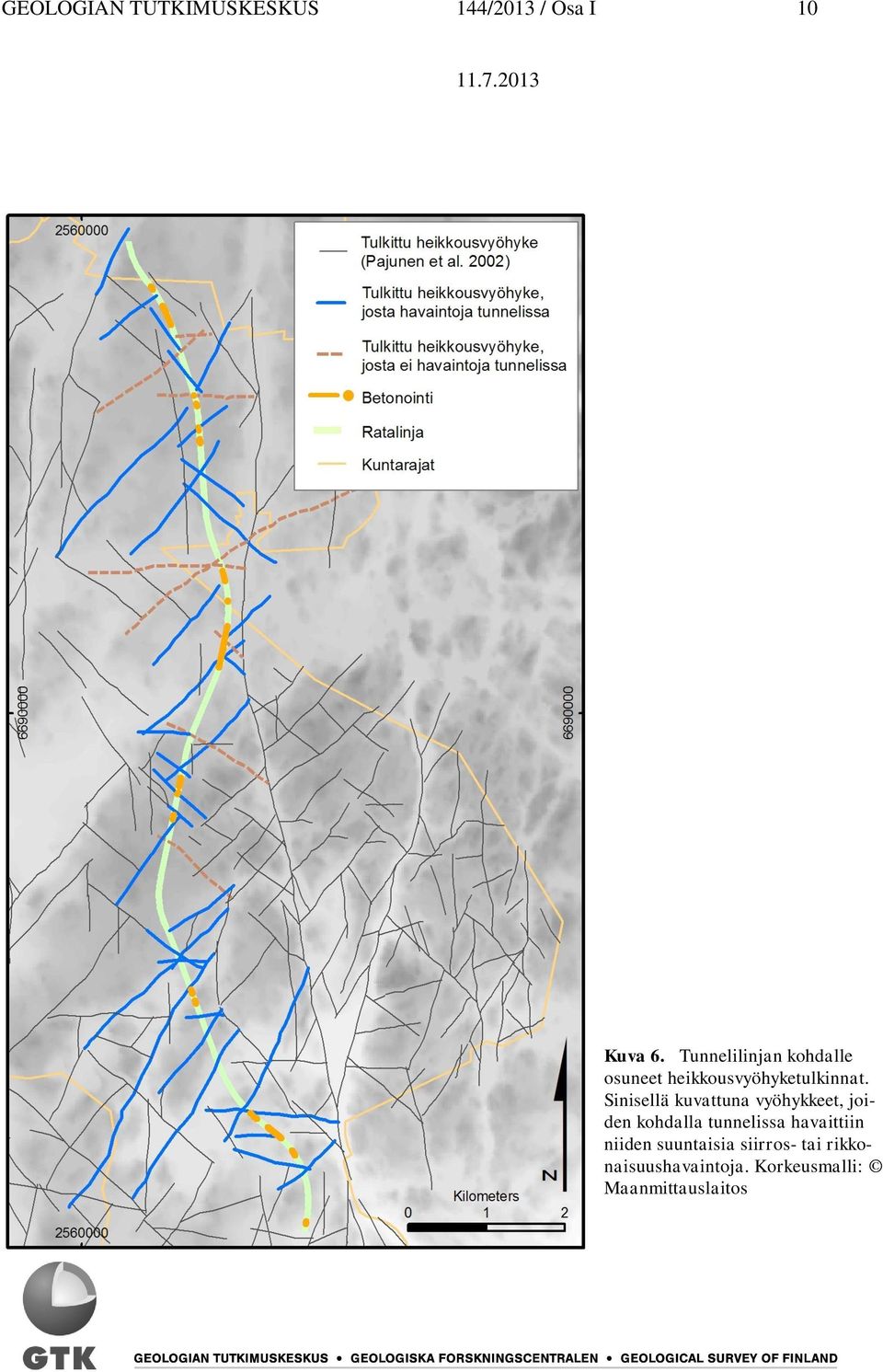 Sinisellä kuvattuna vyöhykkeet, joiden kohdalla tunnelissa